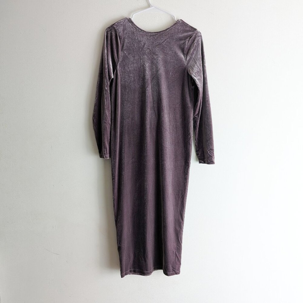 Mauve Velour Shift Dress with Deep V Draped Back